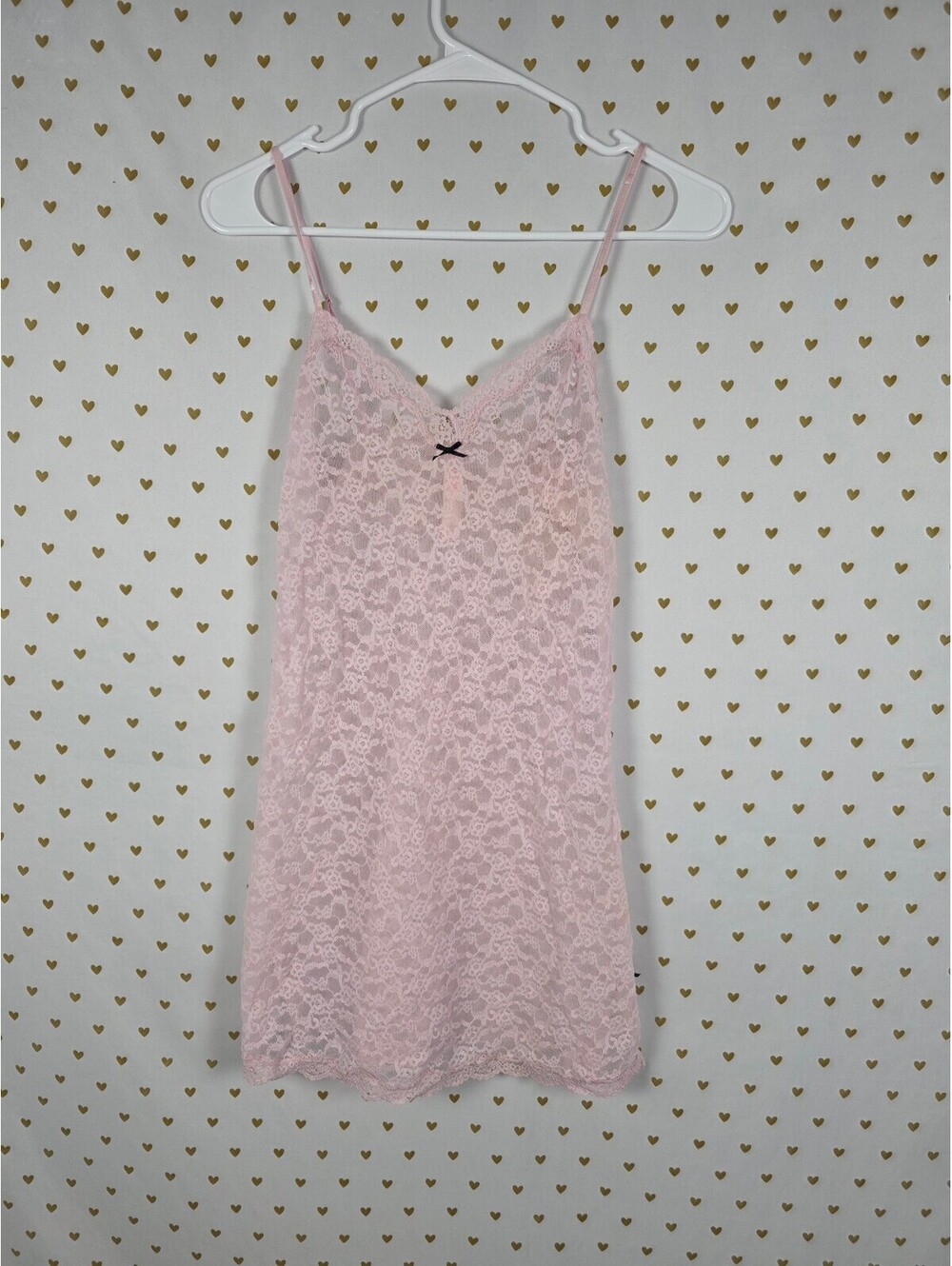 Victorias Secret Blush Pink Stretchy Lace Slip dress Sexy Bows Small